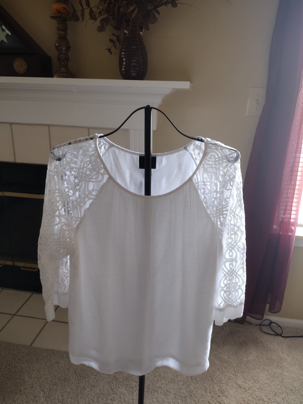 JM Collection White Lace-Sleeve Blouse
